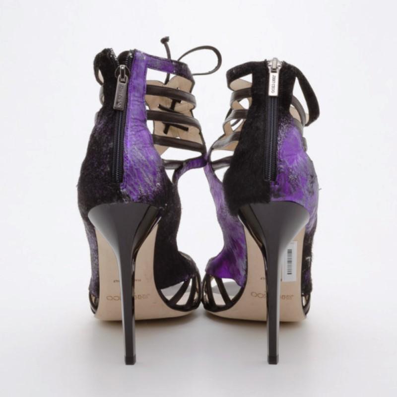 Gray Jimmy Choo Black and Purple Darcy Sandals Size 40