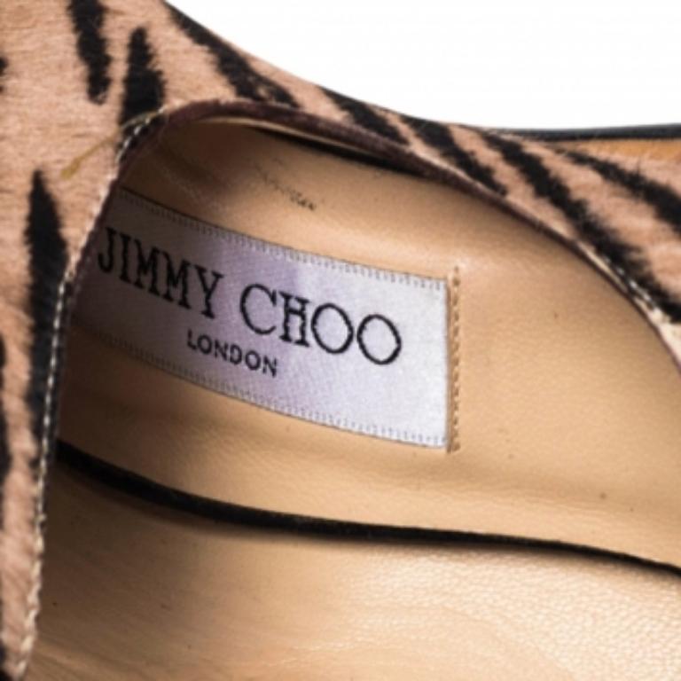 Jimmy Choo - Sandales à lacets en poils de veau noir/beige à imprimé zébré - Taille 38,5 1