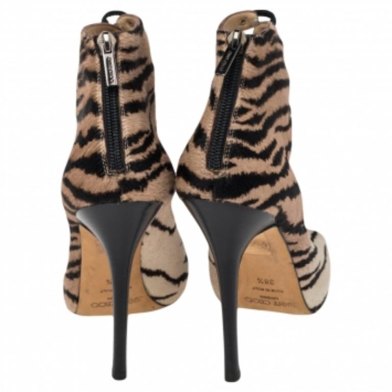 Jimmy Choo - Sandales à lacets en poils de veau noir/beige à imprimé zébré - Taille 38,5 3