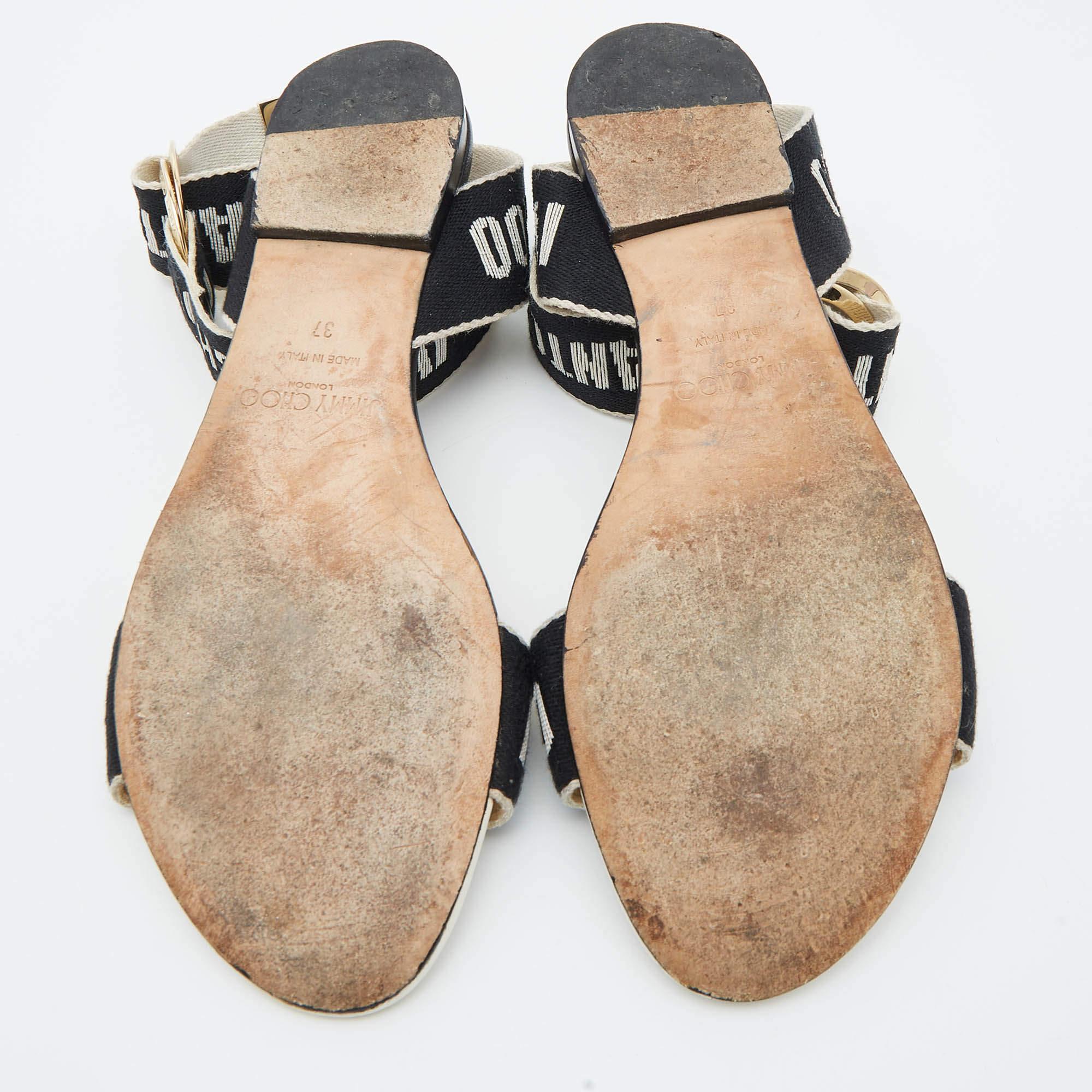 Jimmy Choo Black/Beige  Canvas Breanne Flat Sandals Size 37 2