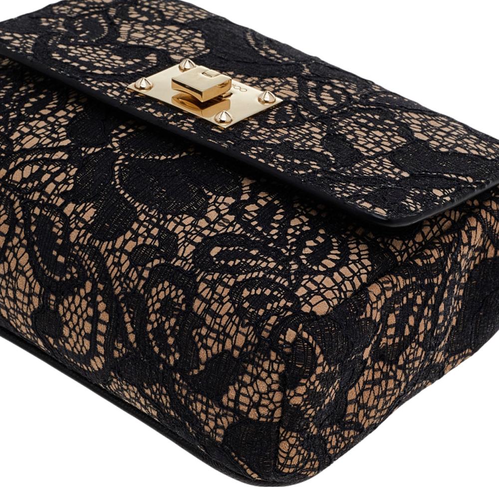 Jimmy Choo Black/Beige Lace And Suede Mini Ruby Crossbody Bag In Excellent Condition In Dubai, Al Qouz 2
