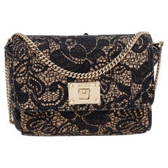 Jimmy Choo Schwarz/Beige Crossbody-Tasche aus Spitze und Wildleder mit Mini-Rubin