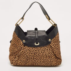 Jimmy Choo Black/Beige Leopard Print Calfhair and Leather Tulita Hobo