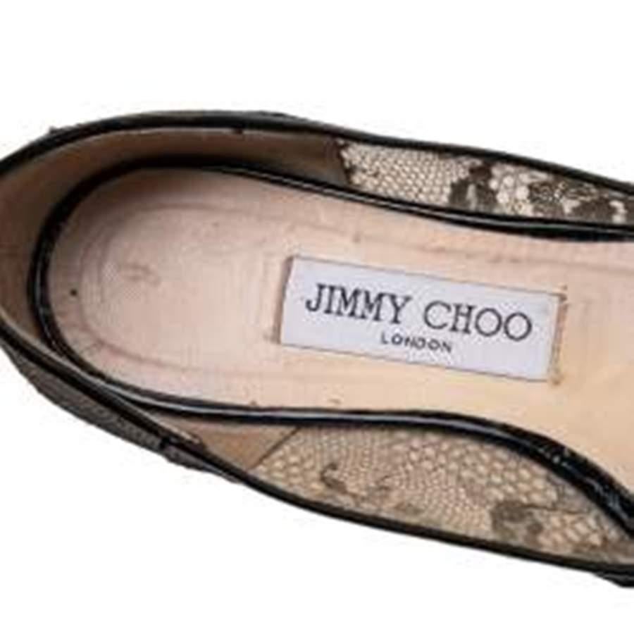 Women's Jimmy Choo Black/Beige Mesh And Lace Romy Pointed Ballerina Size 37