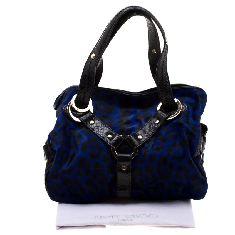 Jimmy Choo Black/Blue Leopard Print Calfhair and Leather Odette Bag 4