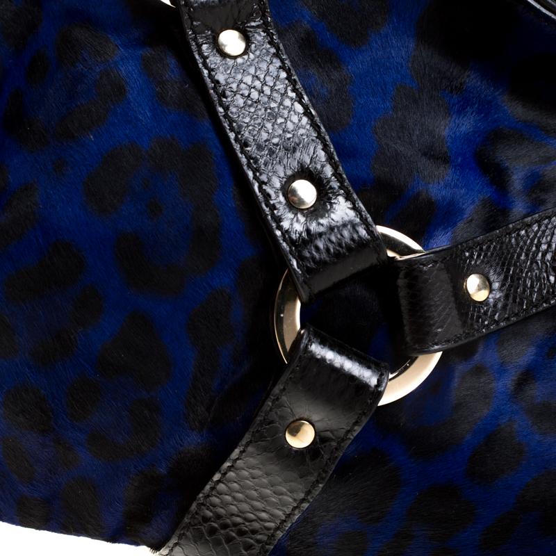 Jimmy Choo Black/Blue Leopard Print Calfhair and Leather Odette Bag In Excellent Condition In Dubai, Al Qouz 2