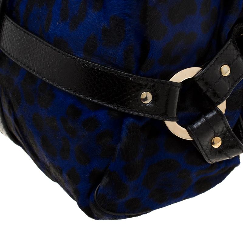 Jimmy Choo Black/Blue Leopard Print Calfhair and Leather Odette Bag 1
