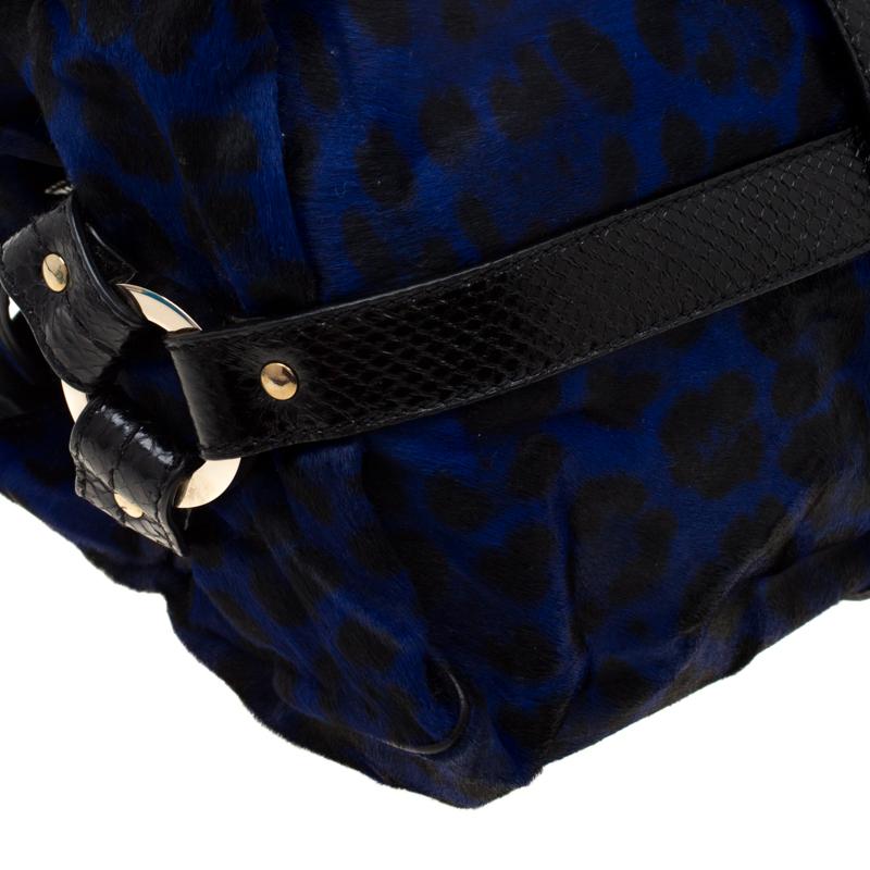 Jimmy Choo Black/Blue Leopard Print Calfhair and Leather Odette Bag 2