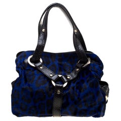 Jimmy Choo Black/Blue Leopard Print Calfhair and Leather Odette Bag