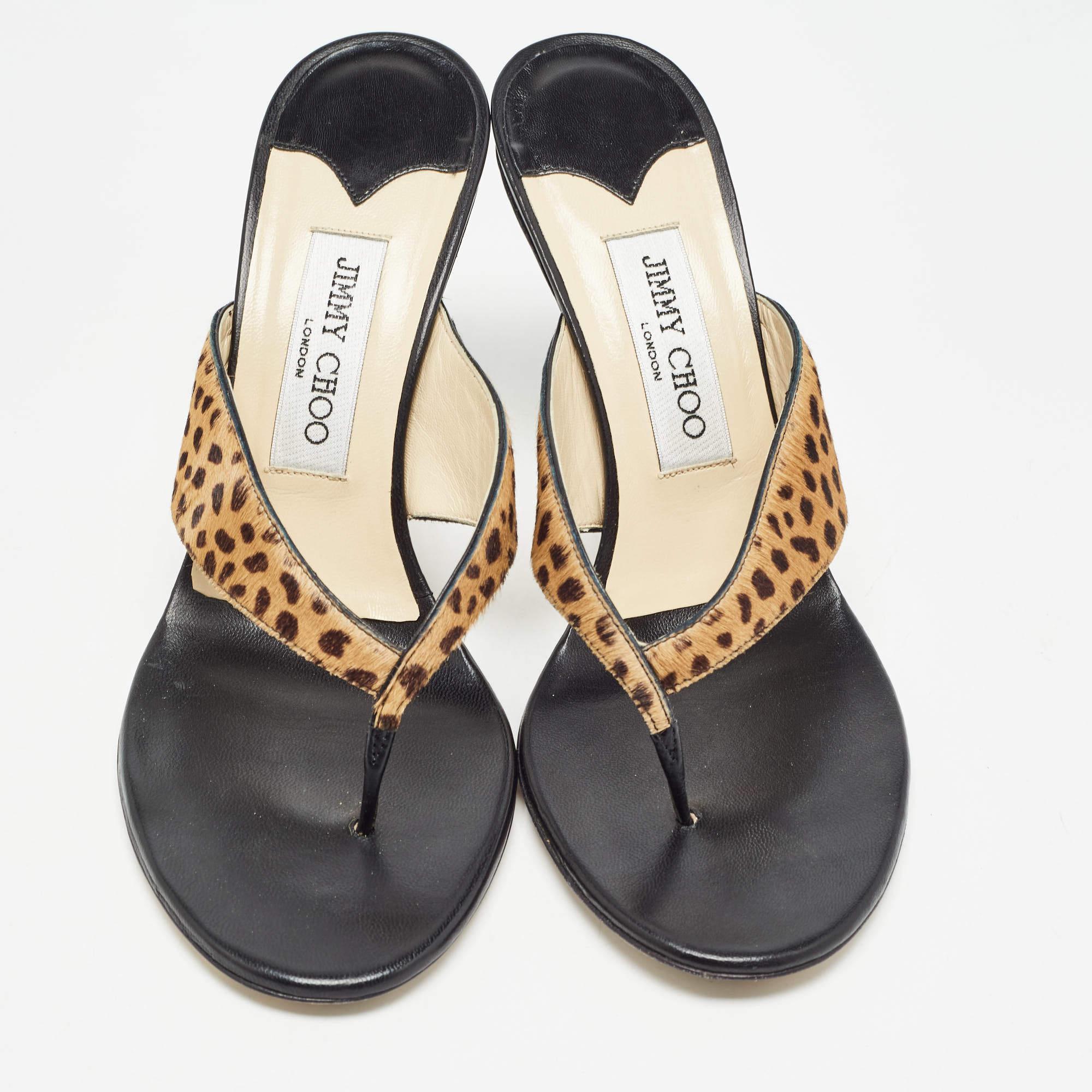 Jimmy Choo Black/Brown Calf Hair and Leather Slide Sandals Size 39.5 In Good Condition In Dubai, Al Qouz 2