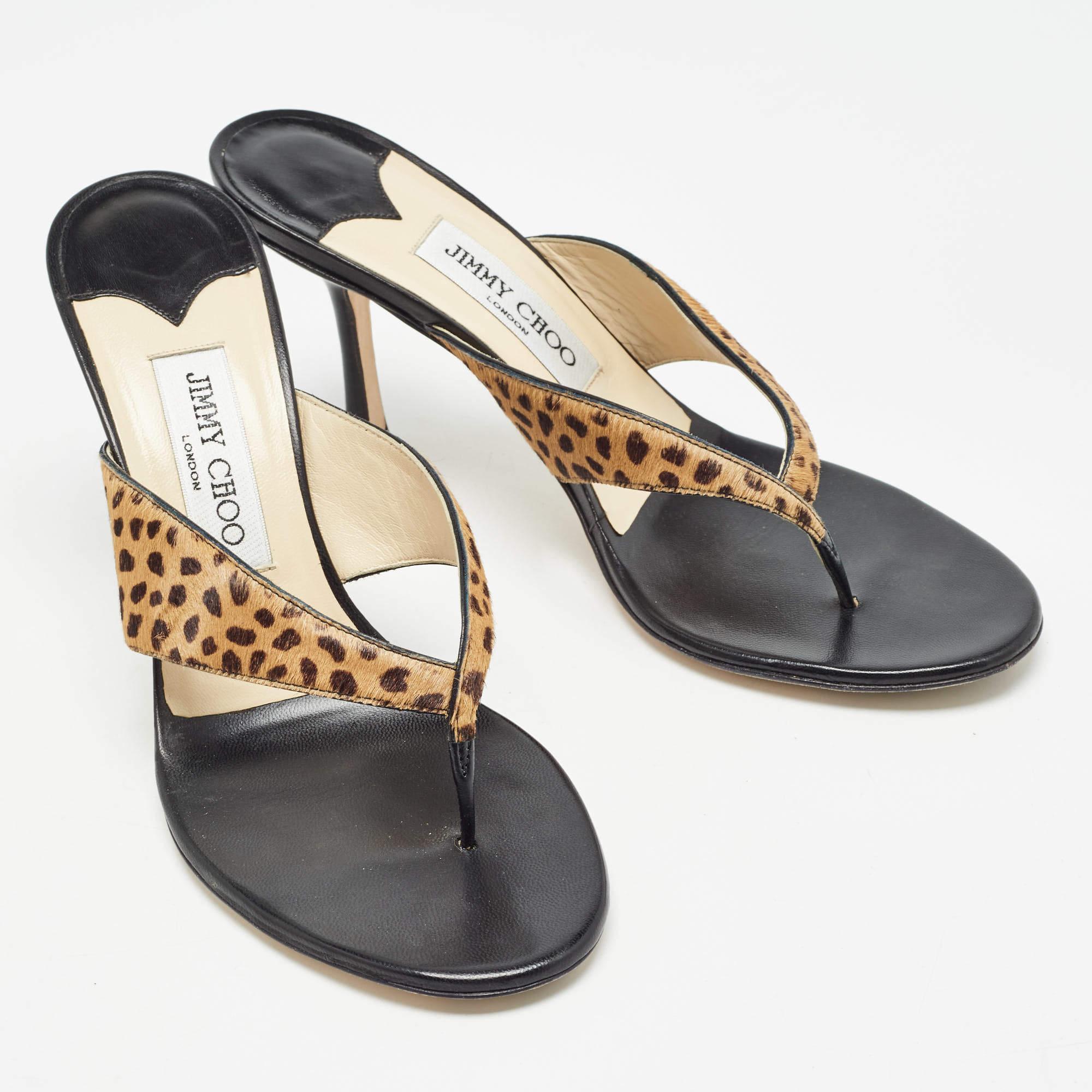 Women's Jimmy Choo Black/Brown Calf Hair and Leather Slide Sandals Size 39.5
