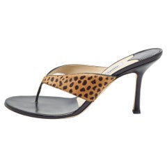 Jimmy Choo Black/Brown Calf Hair and Leather Slide Sandals Size 39.5