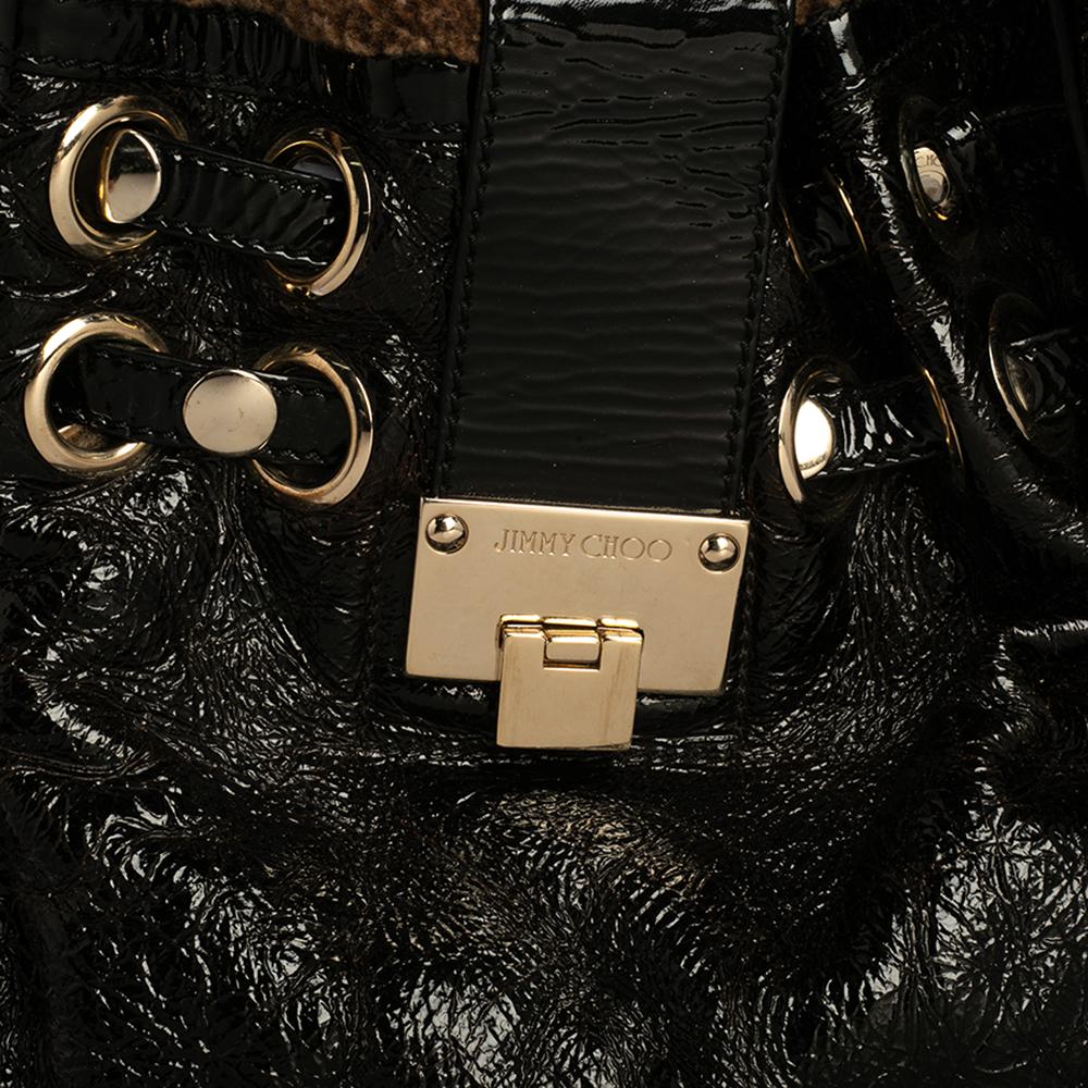 Jimmy Choo Borsa a tracolla Ramona in pelle verniciata e shearling nero/marrone 6