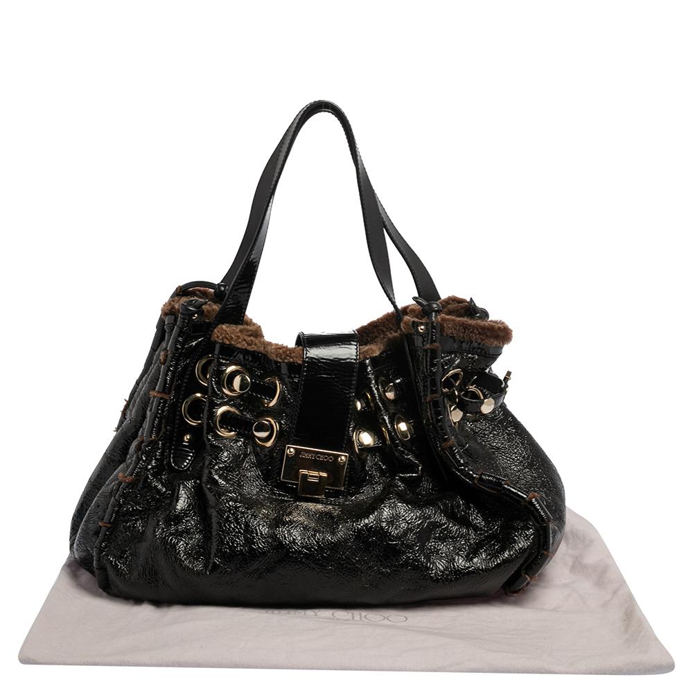 Jimmy Choo Black/Brown Patent Leather and Shearling Ramona Shoulder Bag 5