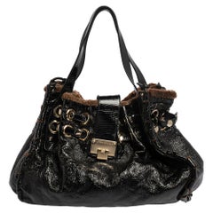 Jimmy Choo Black/Brown Patent Leather and Shearling Ramona Shoulder Bag