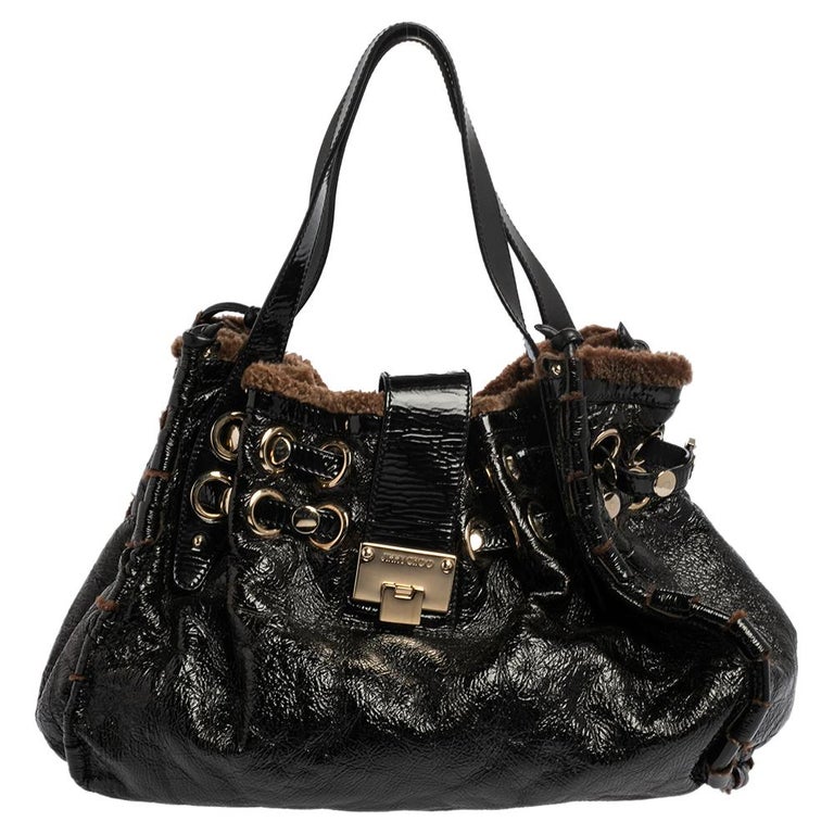 Jimmy Choo Black/Brown Patent Leather and Shearling Ramona Shoulder Bag For  Sale at 1stDibs