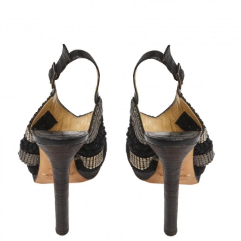 Jimmy Choo Sandali Peep Toe Slingback in maglia nera e tessuto misura 36 in vendita 1