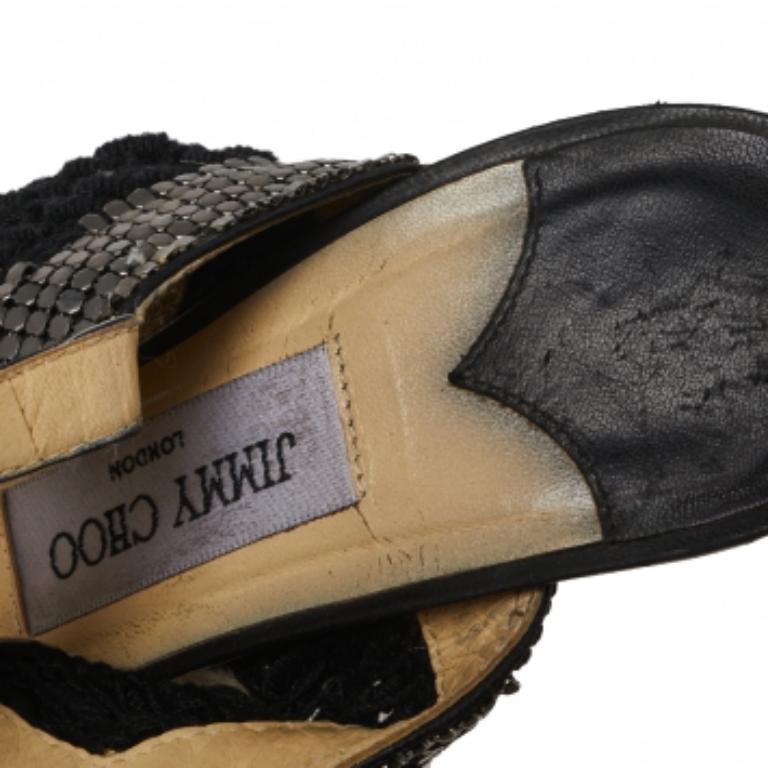 Jimmy Choo Sandali Peep Toe Slingback in maglia nera e tessuto misura 36 in vendita 2