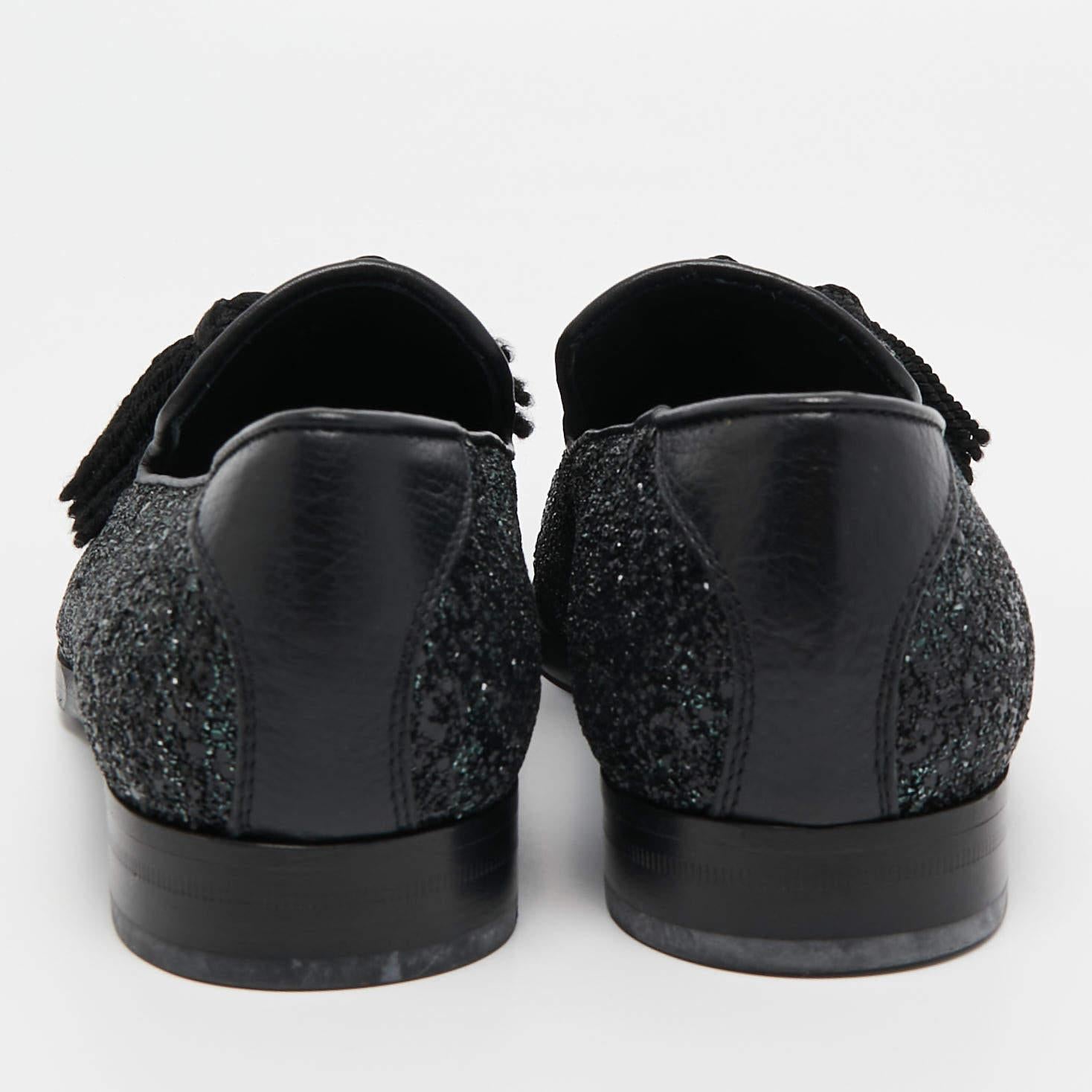 Jimmy Choo Black Coarse Glitter Foxley Smoking Slippers Size 39 For Sale 1