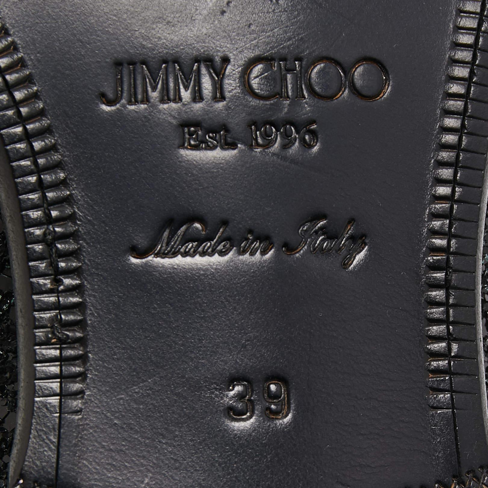 Jimmy Choo Black Coarse Glitter Foxley Smoking Slippers Size 39 For Sale 4