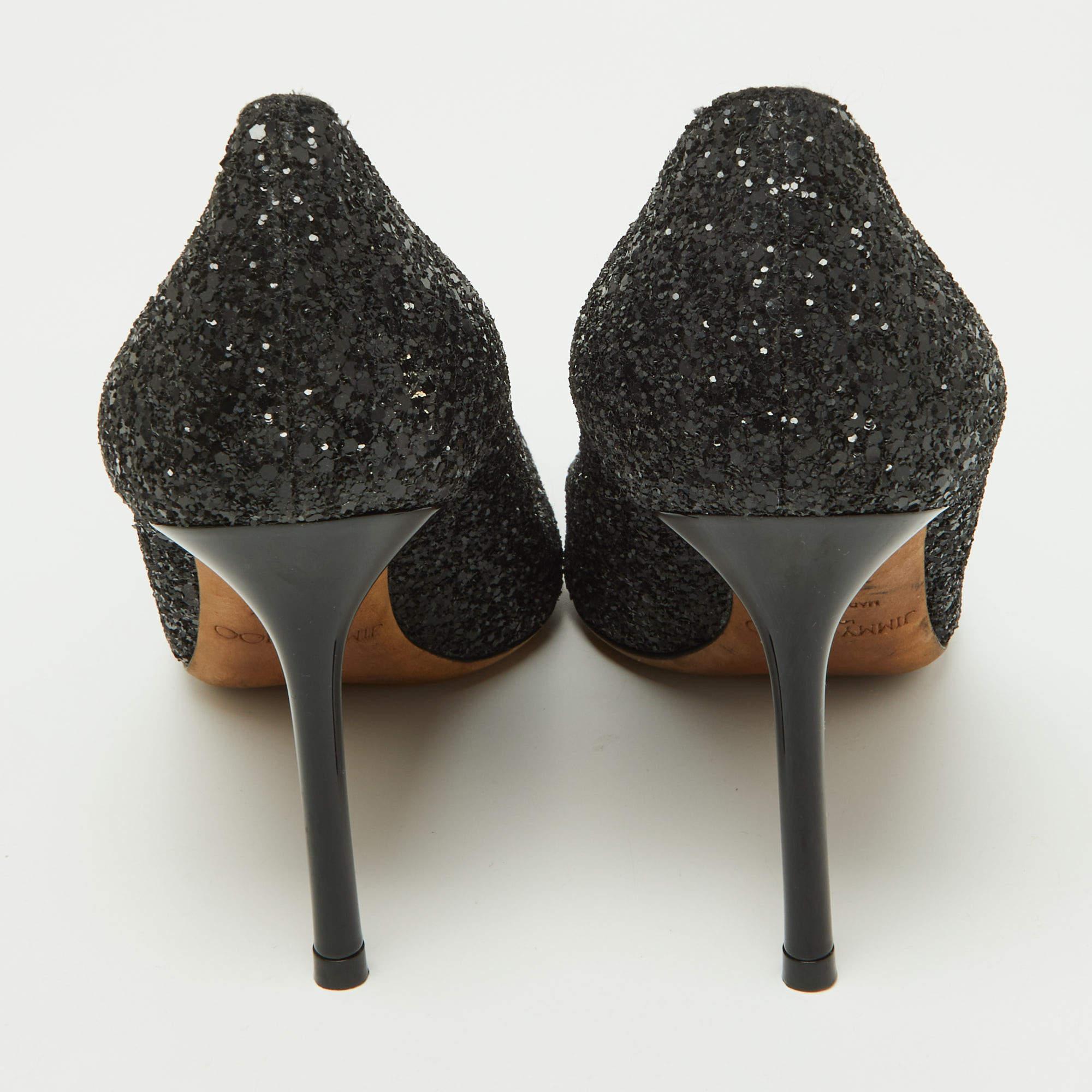 Jimmy Choo Black Coarse Glitter Romy Pumps Size 38 1