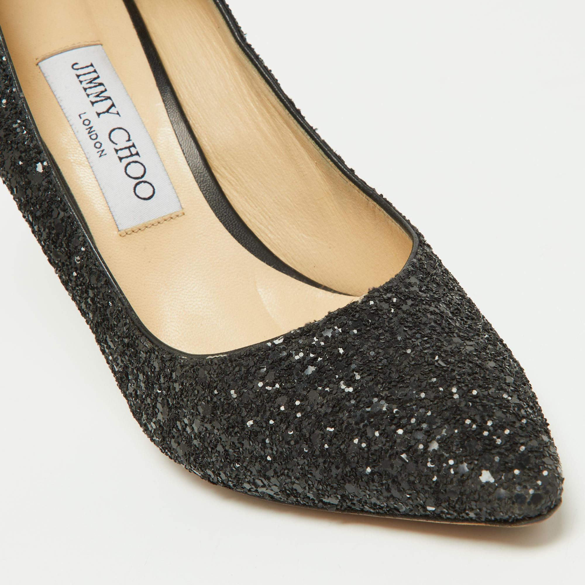 Jimmy Choo Black Coarse Glitter Romy Pumps Size 38 3