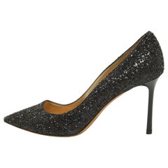 Jimmy Choo Black Coarse Glitter Romy Pumps Size 38