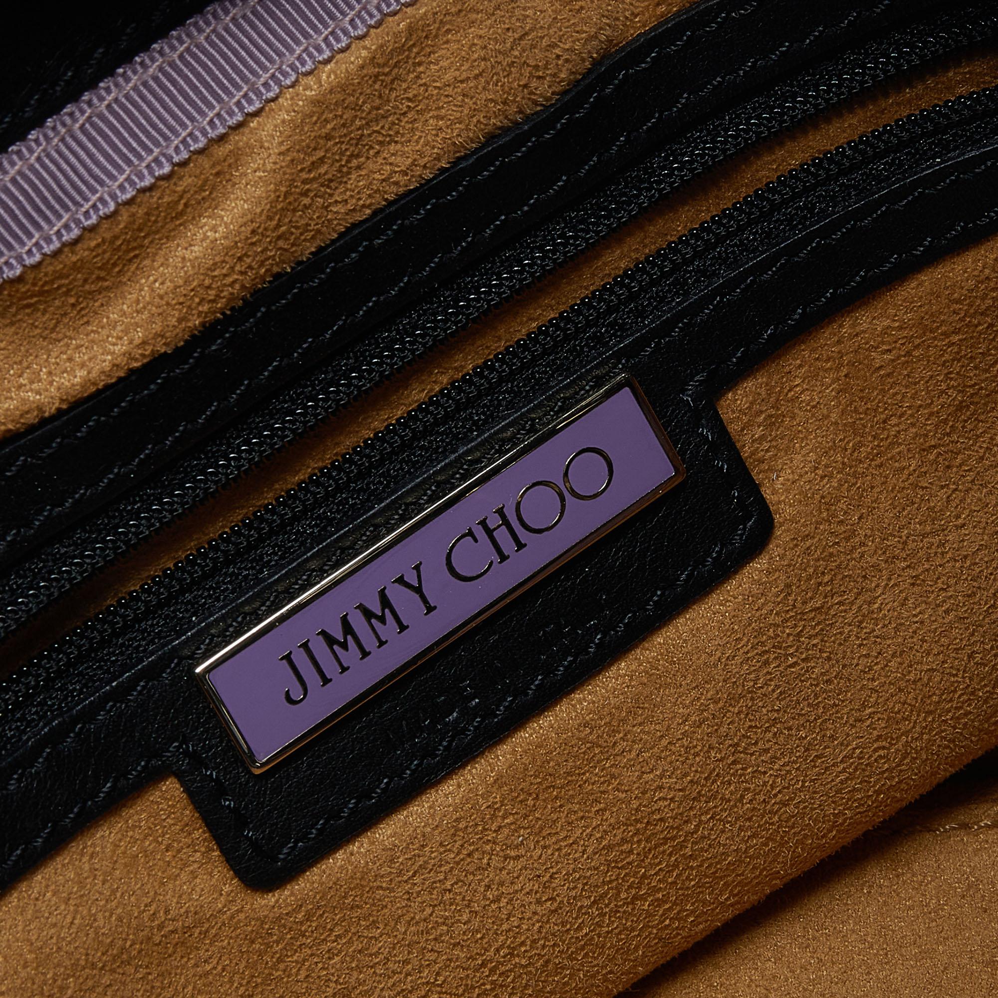 Jimmy Choo - Grand sac fourre-tout Riki en cuir verni froissé noir en vente 1