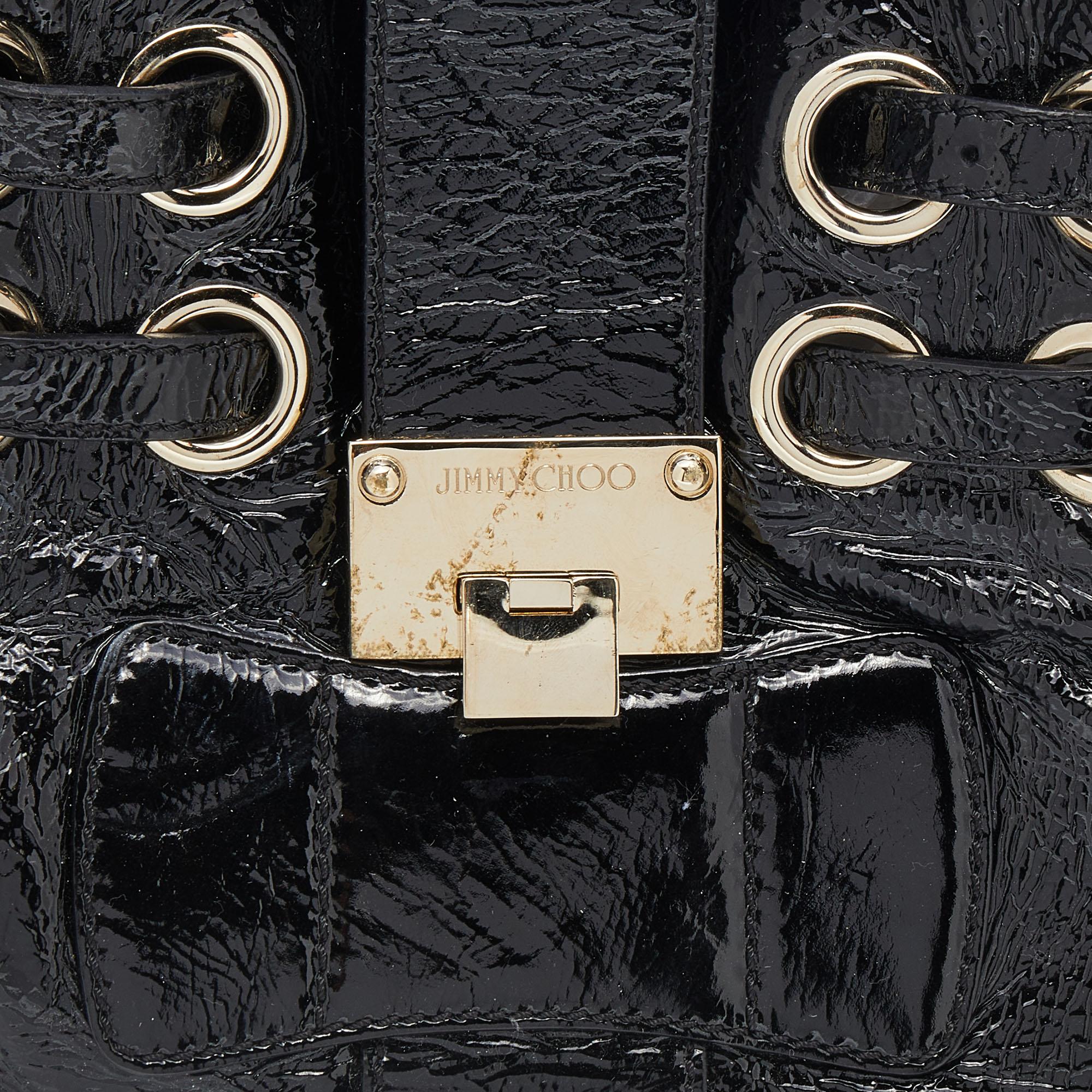 Jimmy Choo Black Crinkled Patent Leather Large Riki Tote Bag For Sale 1