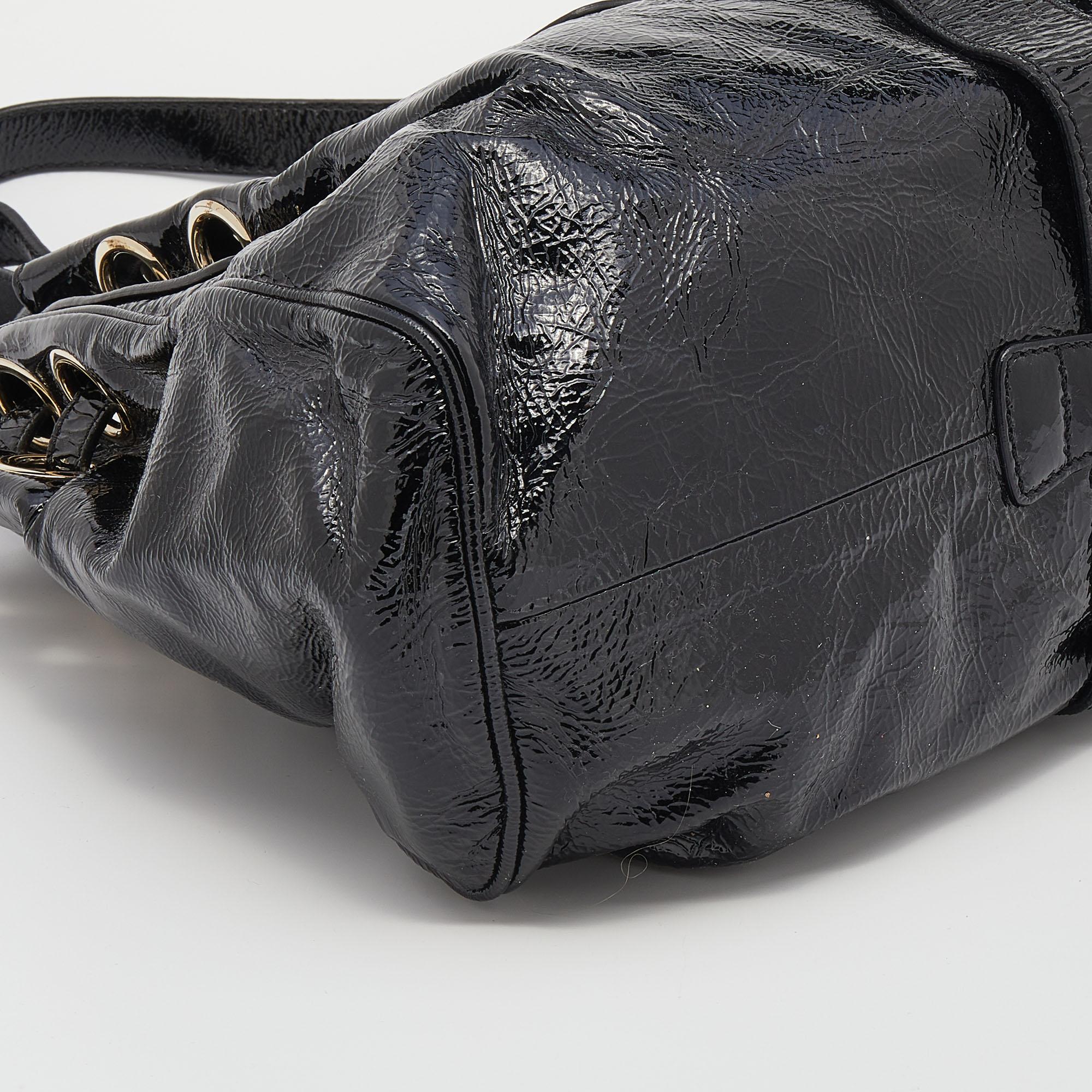 Jimmy Choo Black Crinkled Patent Leather Large Riki Tote Bag For Sale 2