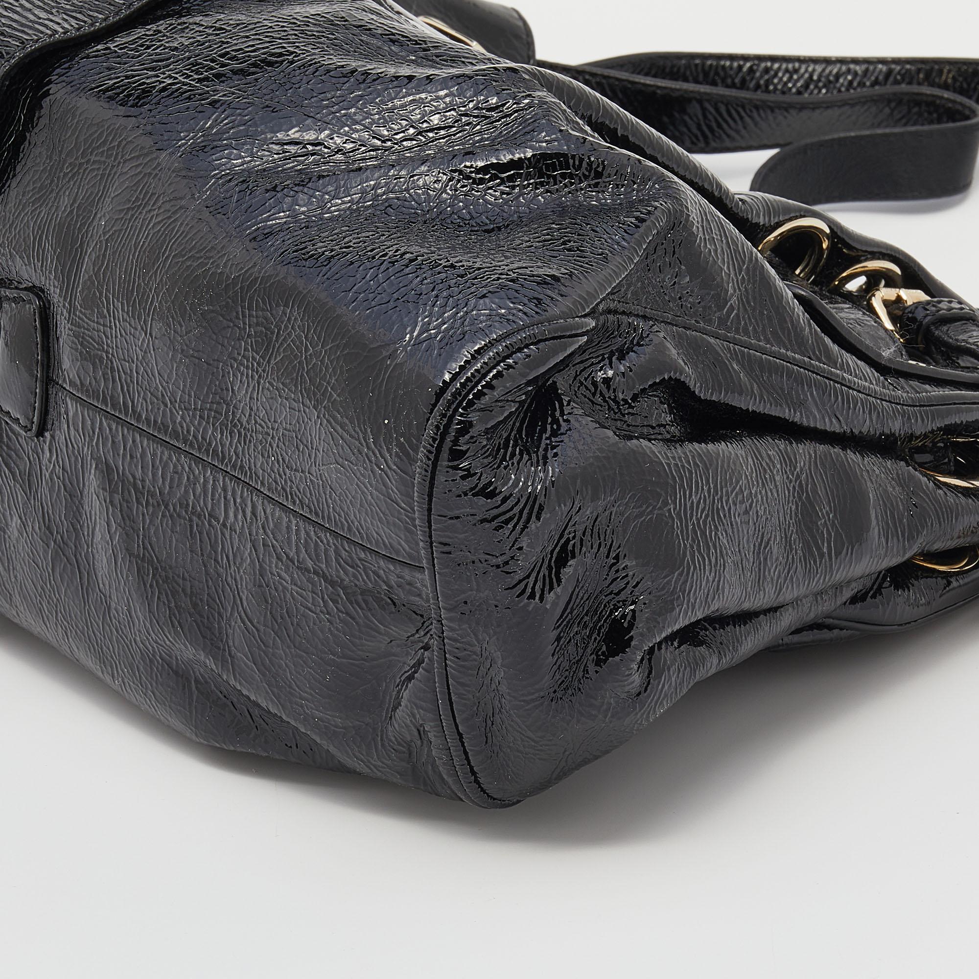 Jimmy Choo Black Crinkled Patent Leather Large Riki Tote Bag For Sale 3