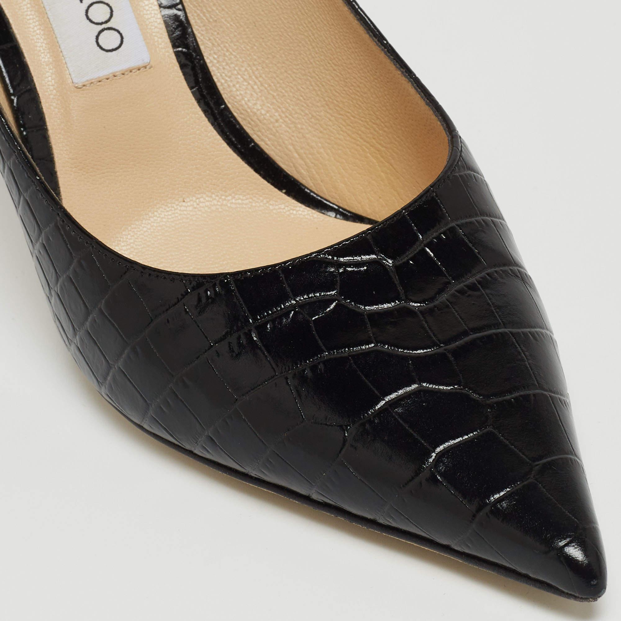 Jimmy Choo Black Croc Embossed Leather Love 85 Pointed Toe Pumps Size 39.5 4