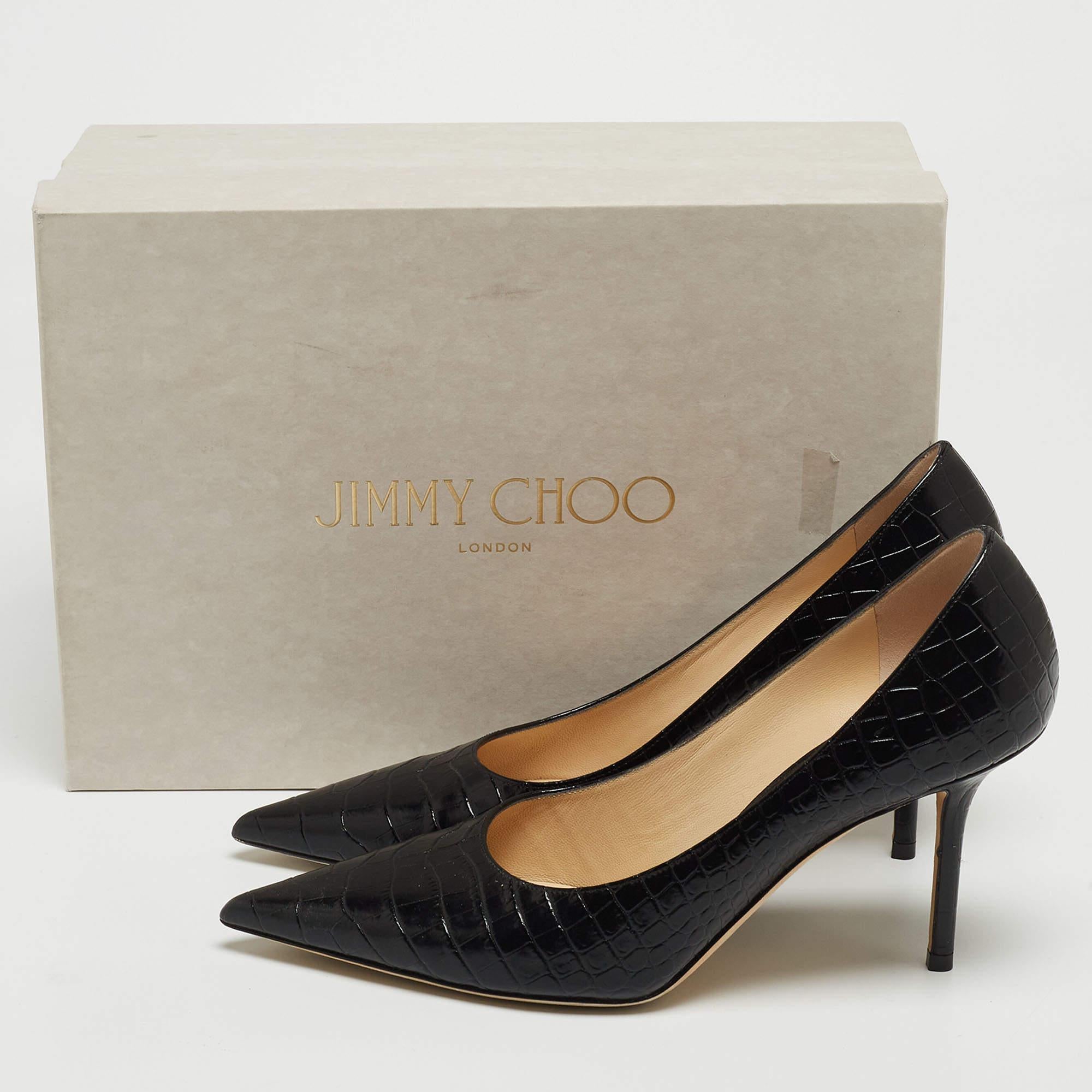 Jimmy Choo Black Croc Embossed Leather Love 85 Pointed Toe Pumps Size 39.5 5