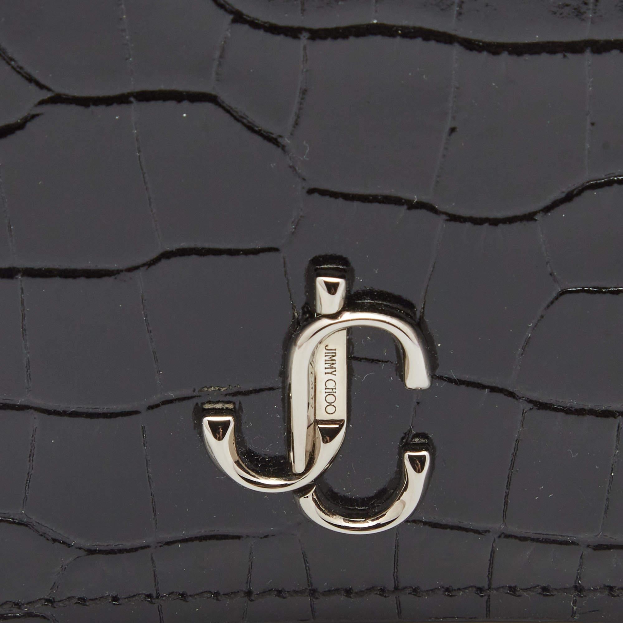 Jimmy Choo Black Croc Embossed Shine Leather Hanne Compact Wallet 4
