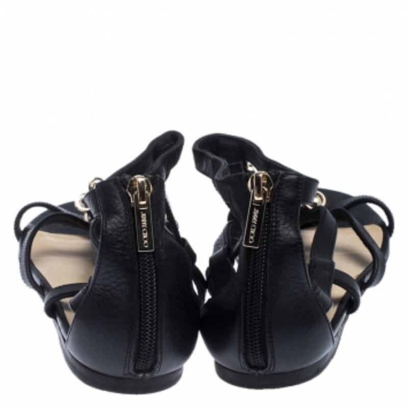 Nero Jimmy Choo - Sandali piatti in pelle con gabbia impreziositi da cristalli neri - misura 38 in vendita