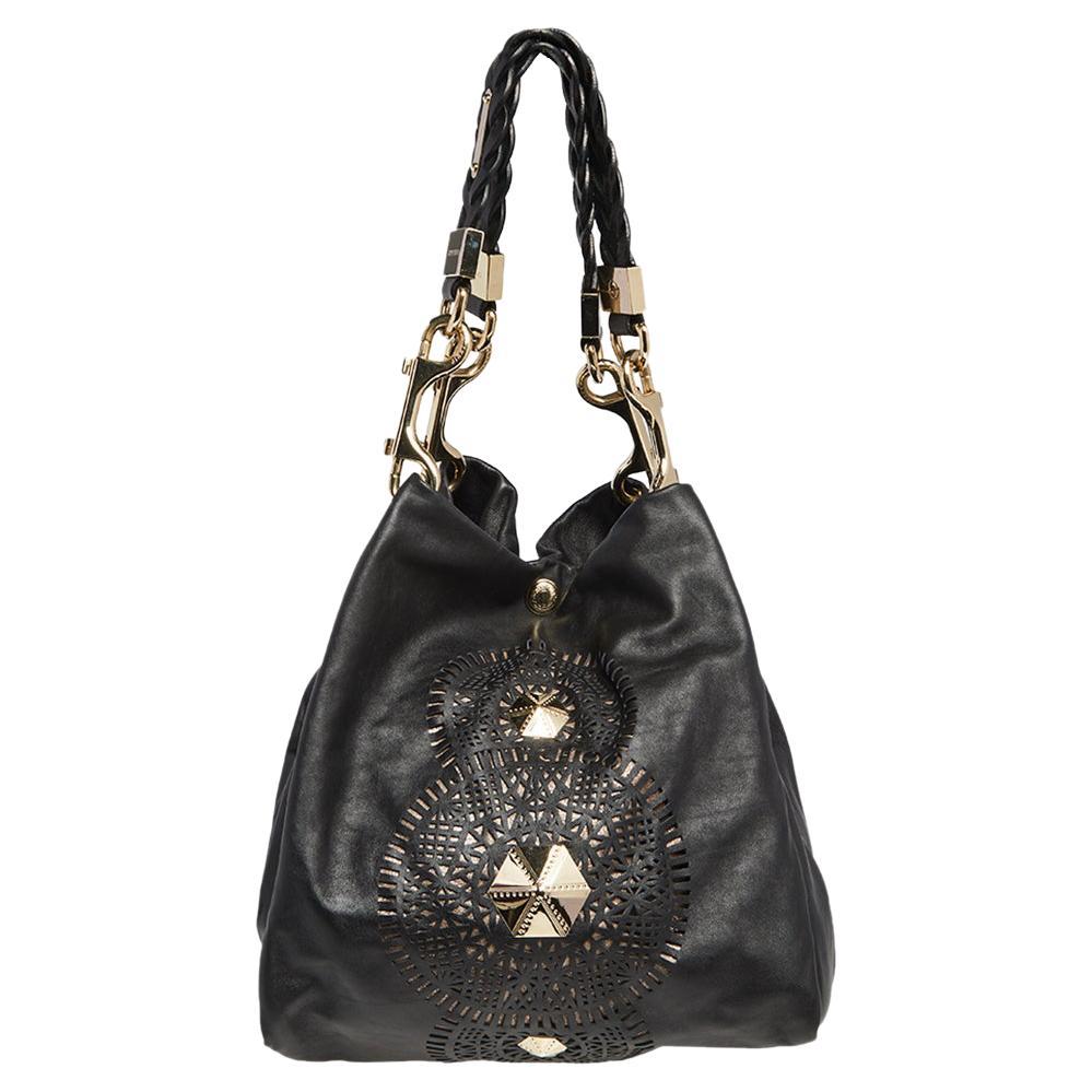 Jimmy Choo Black Cut Out Leather Lohla Hobo