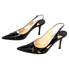 Vintage Jimmy Choo Black Cutout Slingback Pointed Toe Shoes With Original Box