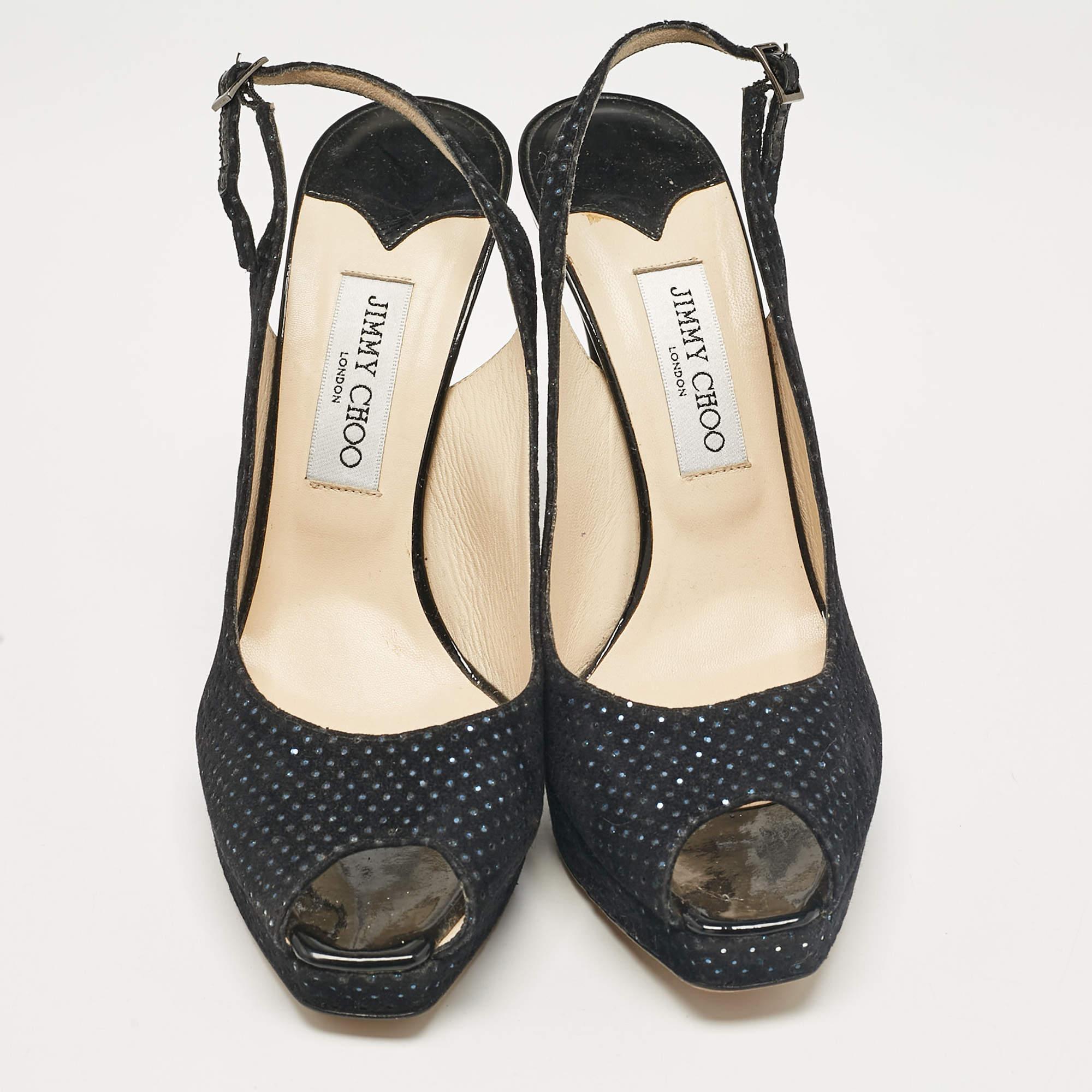 Noir Jimmy Choo - Escarpins à talons compensés en daim noir avec ornements, taille 41 en vente