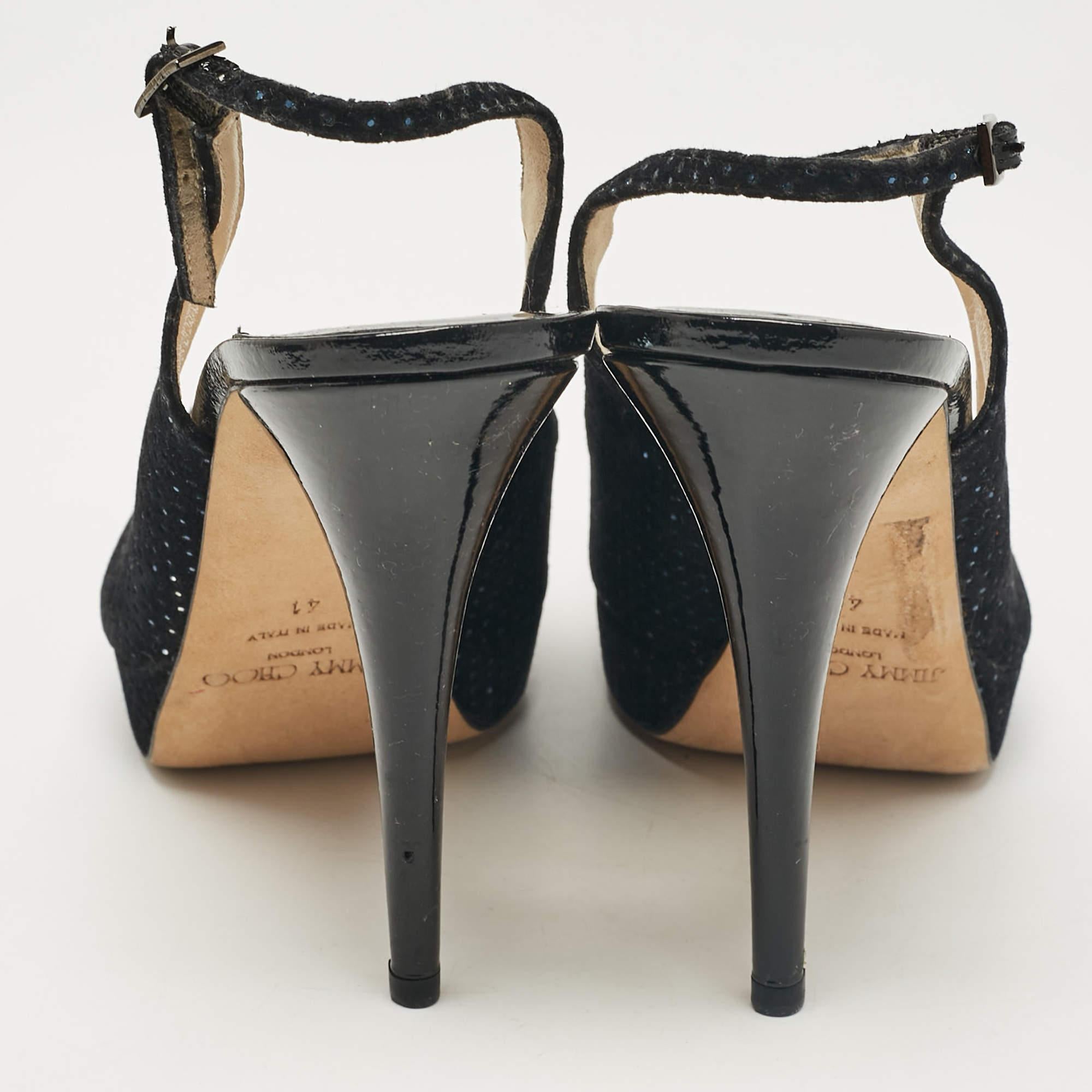 Jimmy Choo - Escarpins à talons compensés en daim noir avec ornements, taille 41 Pour femmes en vente