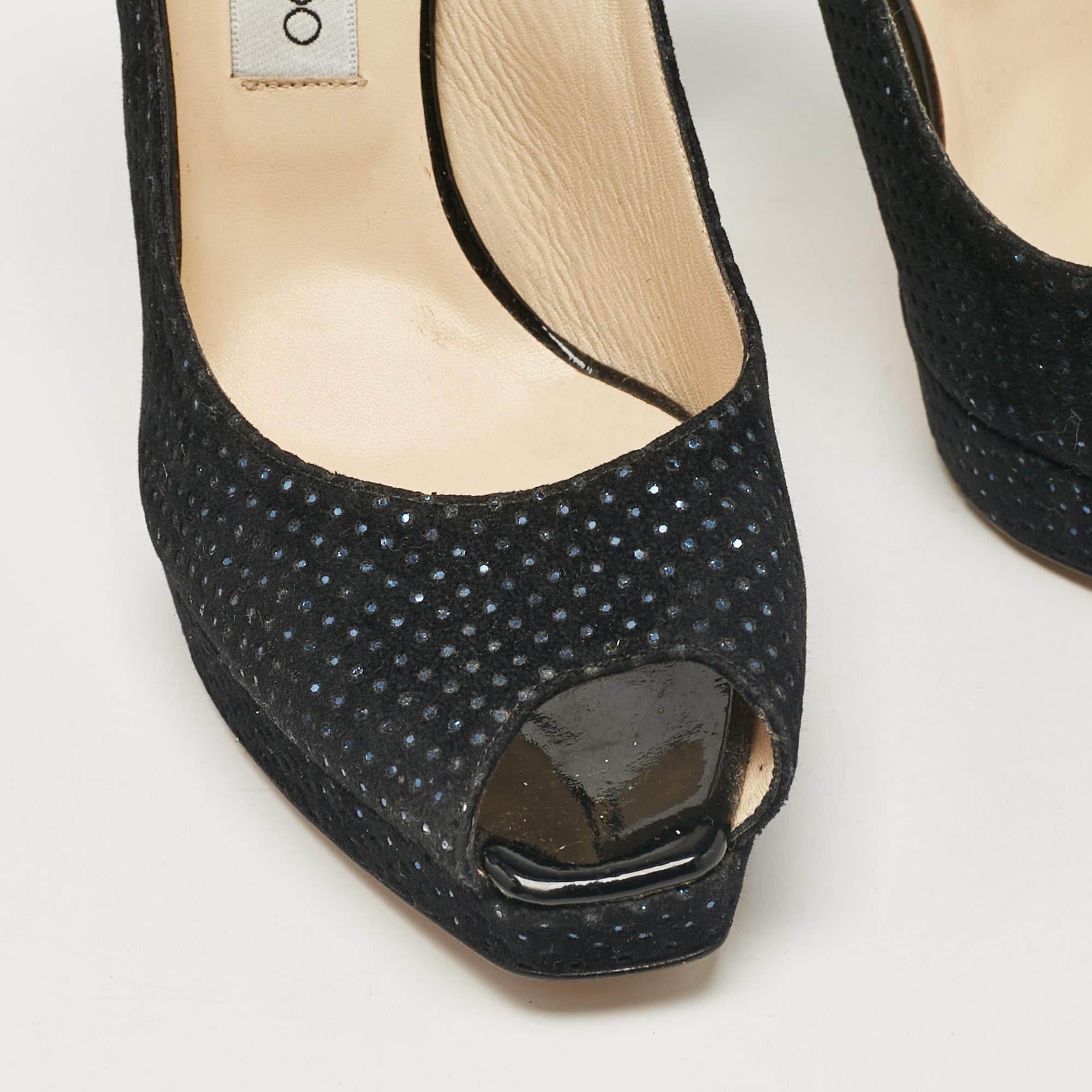 Jimmy Choo - Escarpins à talons compensés en daim noir avec ornements, taille 41 en vente 2