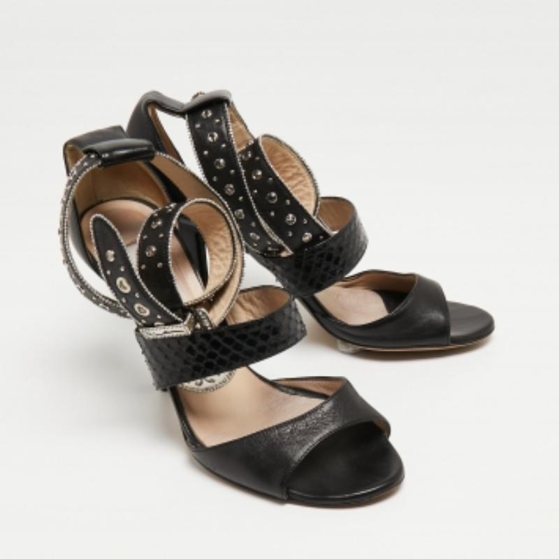 Donna Jimmy Choo Sandali alla caviglia con borchie in pelle e pitone nero taglia 37 in vendita