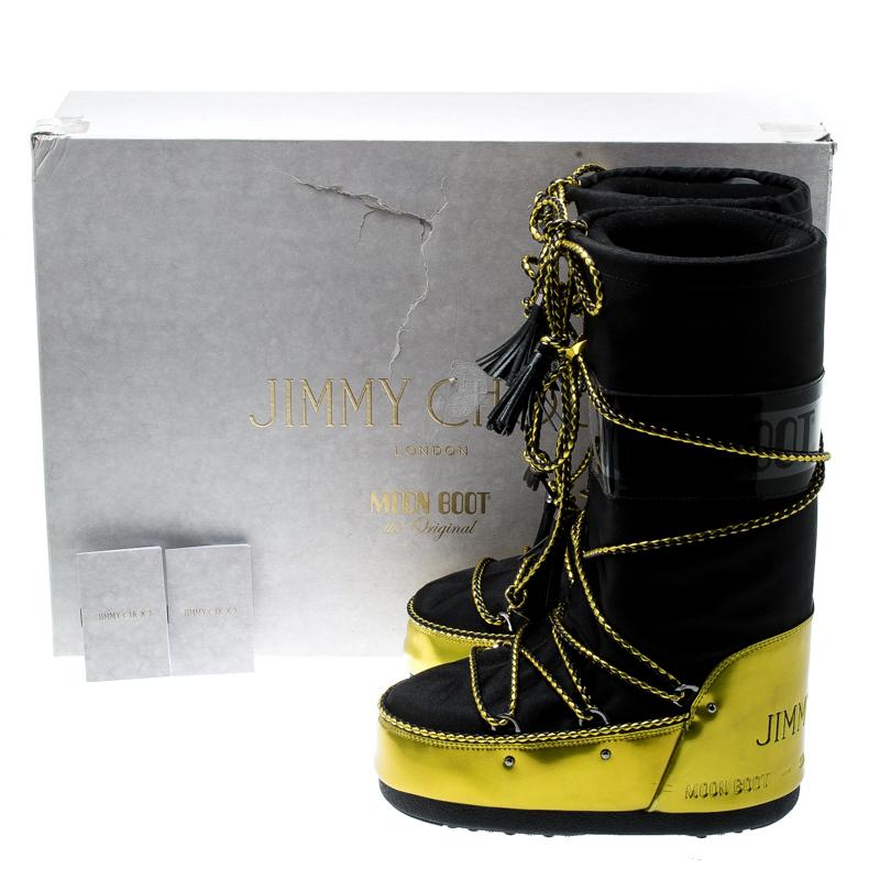 Jimmy Choo Black Fabric And Acid Yellow Mirror MB Classic Snow Boots Size 38 1