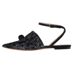 Jimmy Choo Black Fabric and Glitter Bow Mules Size 38