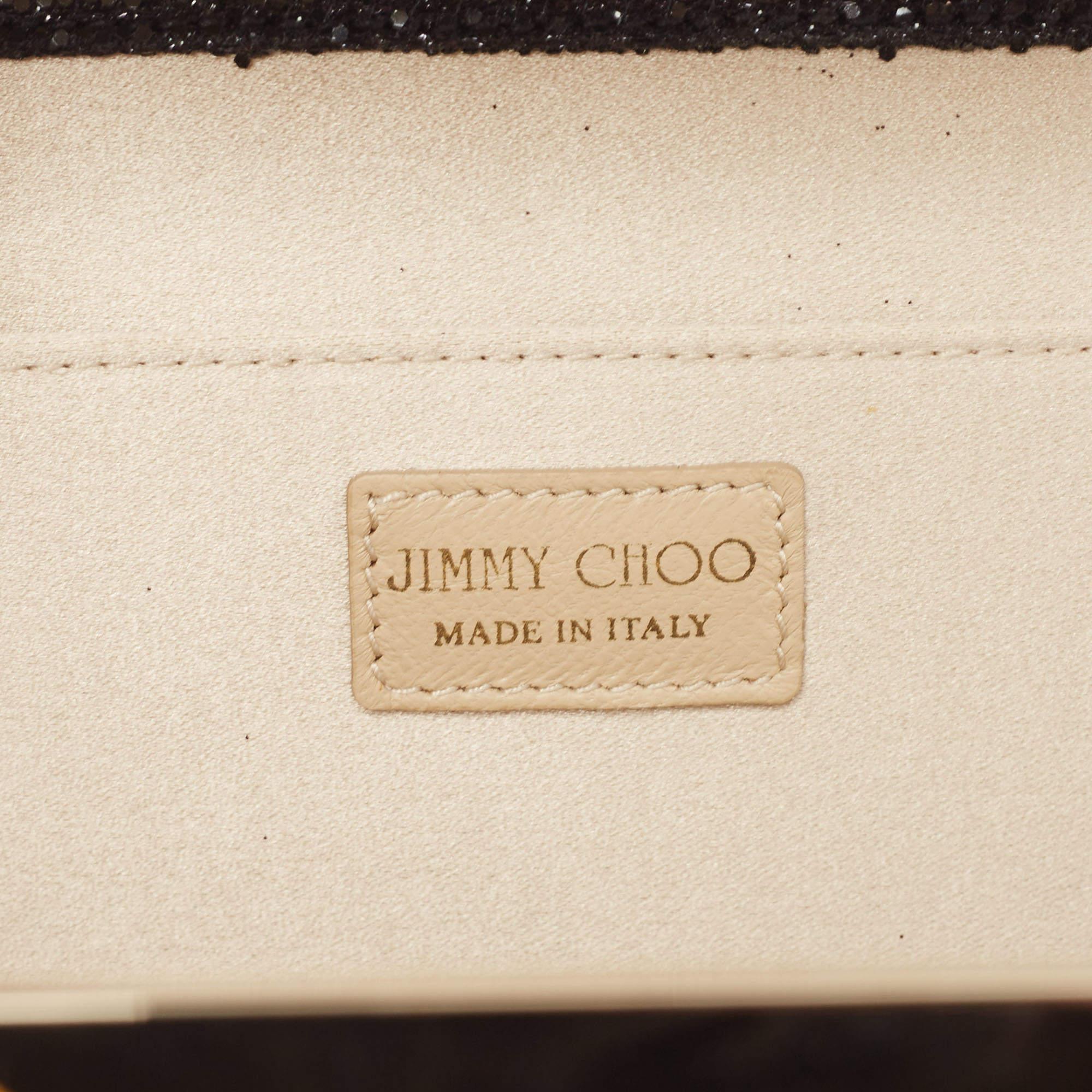 Jimmy Choo Black Fabric and Glitter Frame Clutch For Sale 2