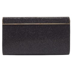 Jimmy Choo Black Fabric and Glitter Frame Clutch