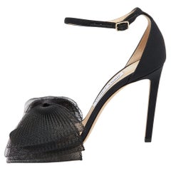 Jimmy Choo Black Fabric and Mesh Aveline Ankle-Strap Sandals Size 39