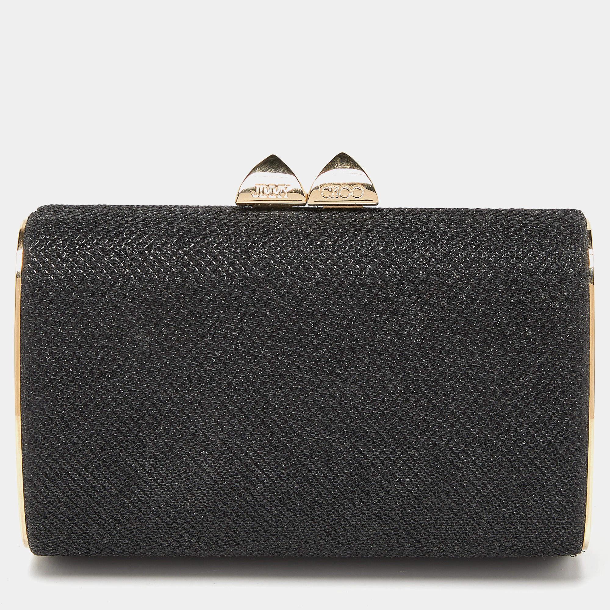 Jimmy Choo - Pochette con cornice in tessuto lurex nero In condizioni discrete in vendita a Dubai, Al Qouz 2