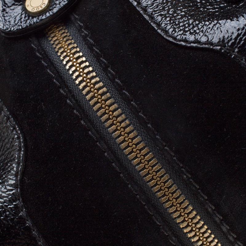 Jimmy Choo Black Glazed Leather and Suede Marla Satchel 3
