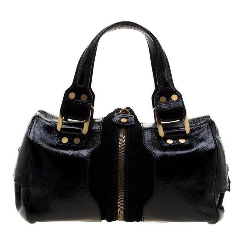 Jimmy Choo Black Glazed Leather and Suede Marla Satchel For Sale at 1stDibs