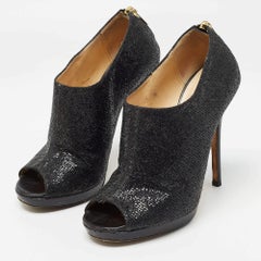 Jimmy Choo Black Glitter and Leather Hector Booties Size 37